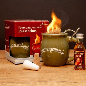 Feuerzangentasse Prsentbox Oliv mit Rum